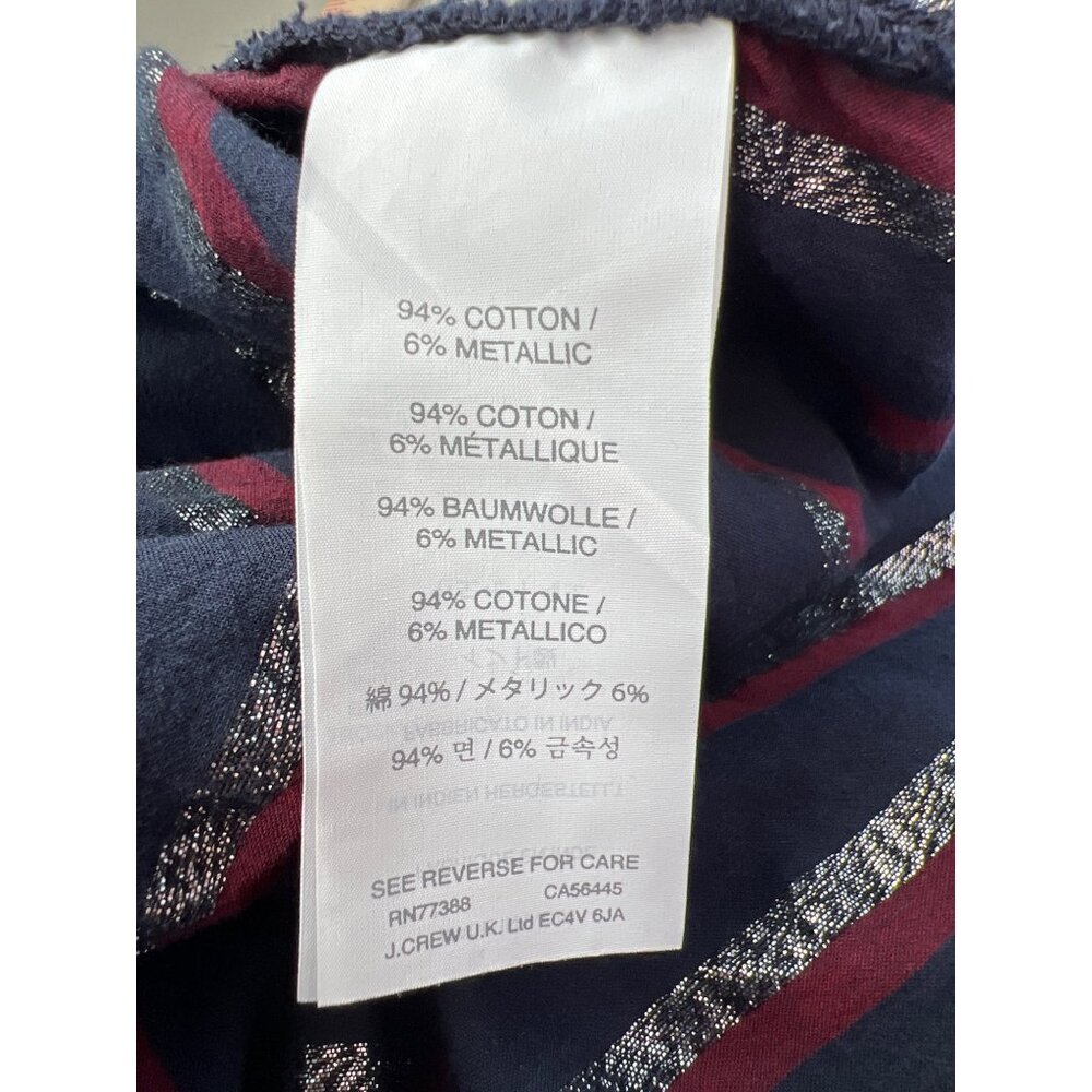 J Crew Metallic Stripe Popover Tunic Shirt Womens 16 Navy Cotton Blend Preppy - Picture 7 of 11